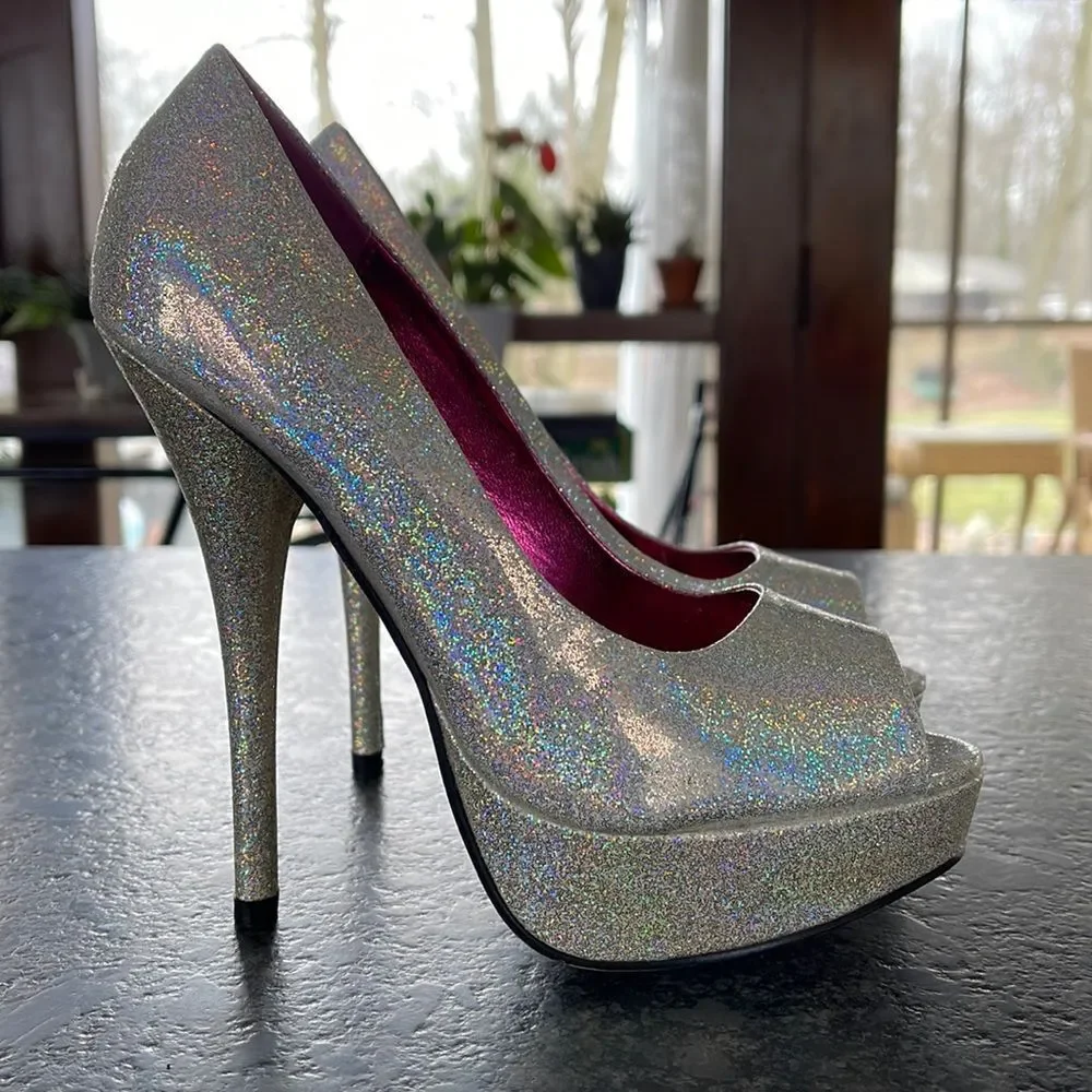 Iron Fist RuPaul Drag Race Disco Peep Toe Platforms Silver, sparkly SPECTACULAR!